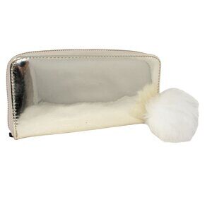 Forever 21 Twenty One Wallet With Puffball Pom Pom Gold Metallic Zippered